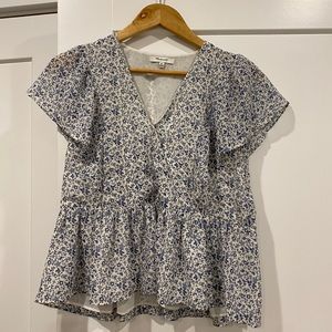 Madewell Georgette Ruffle-Sleeve Peplum Top | XS